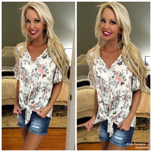🛍LAST 1! Ruffle Sleeve Floral Tie Front Top! - Picture 4 of 6